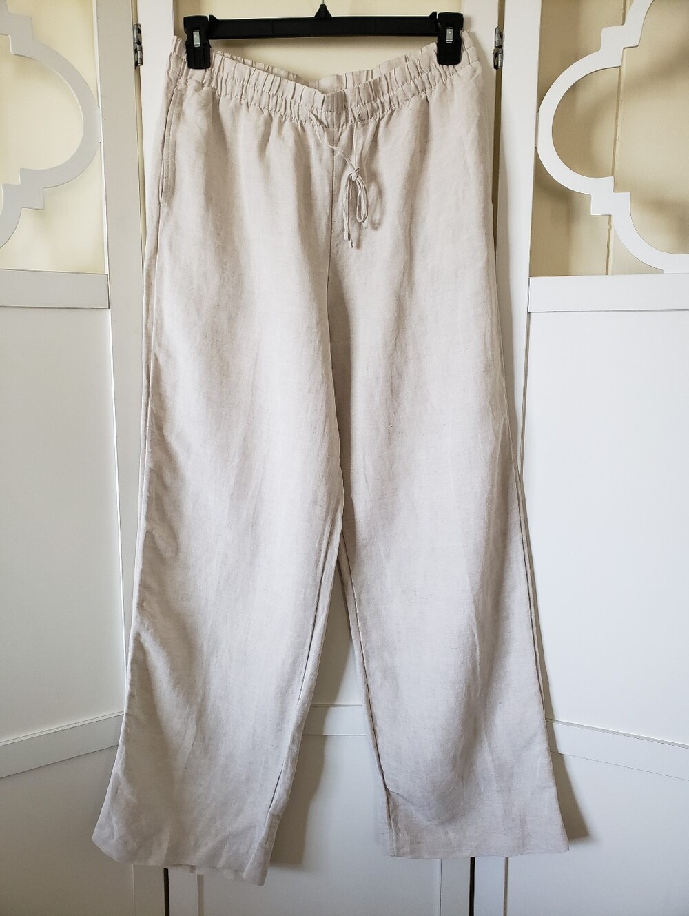 H&M Drawstring Pull On Linen Blended Wide Leg Pants Size Beige/Medium Oatmeal
